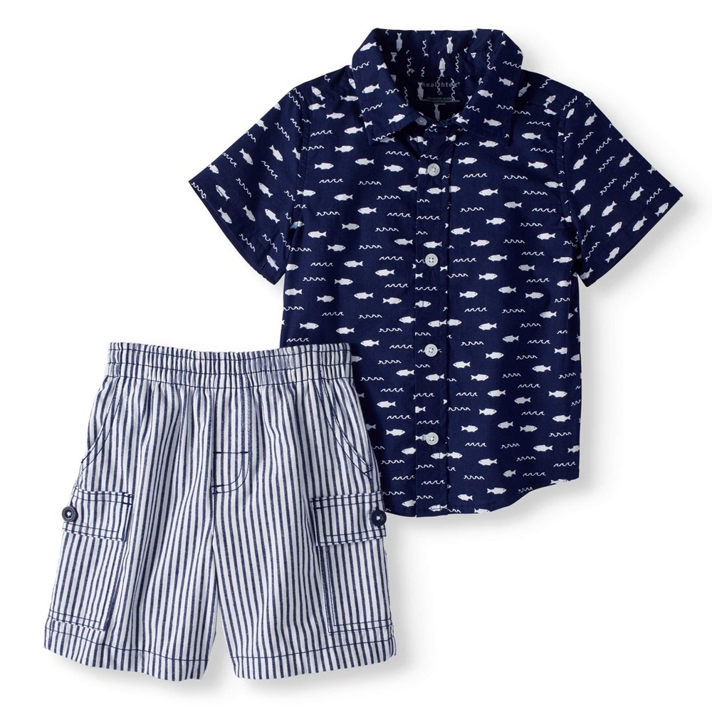 Toddler Boy Short Sleeve Woven Button-up Shirt & Cargo Shorts, 2pc Outfit Set